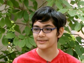 In this recent but undated frame from video provided by KOVR-TV, Tanishq Abraham, 12, talks about his recent graduation from community college and beginning his university education this fall, in an interview at American River College in Sacramento, Calif. He's been accepted to the University of California, Davis, and UC Santa Cruz. He says he plans on studying biomedical engineering and becoming a doctor and medical researcher by the time he turns 18. (KOVR-TV via AP)