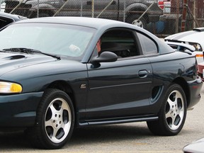 Mustangs fill the Lambton Ford lot as drivers roll onto Sarnia streets for the annual fundraising rally on Saturday. Neil Bowen/Sarnia Observer