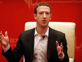 In this Saturday, March 19, 2016, file photo, Facebook CEO Mark Zuckerberg speaks during a panel discussion held as part of the China Development Forum at the Diaoyutai State Guesthouse in Beijing. (AP Photo/Mark Schiefelbein, File)