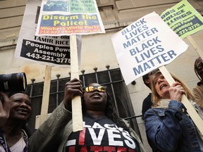 Demonstrators chant, 'No justice, no peace' outside the Mitchell Courthouse-West after Baltimore Police Officer Edward Nero was found not guilty on all charges against him related to the arrest and death of Freddie Gray May 23, 2016 in Baltimore, Maryland. One of six police officers charged in the arrest and death of Freddie Gray, Nero was found not by Baltimore Circuit Judge Barry Williams in a bench trial.  Chip Somodevilla/Getty Images/AFP