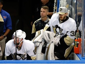 Matt Murray of the Pittsburgh Penguins looks on from the bench during the third period against the Tampa Bay Lightning in Game 4 of the Eastern Conference final at Amalie Arena in Tampa on May 20, 2016. (Mike Carlson/Getty Images/AFP)