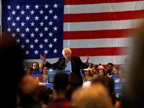 Democratic U.S. presidential candidate Bernie Sanders speaks at a campaign event in Anaheim, California, U.S. May 24, 2016.  REUTERS/ Mike Blake
