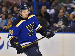 St. Louis Blues right wing Vladimir Tarasenko skates during the first period in Game 3 of the second round of the NHL playoffs against the Dallas Stars at Scottrade Center in St. Louis on May 3, 2016. (Jasen Vinlove/USA TODAY Sports)