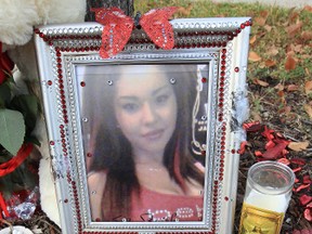 One of two memorials that have been set up for hit-and-run victim Faith Alexandra Jackson, 18, along 82 Street near 141 Avenue, Tuesday October 15, 2012. Jackson was struck by a vehicle in the intersection around 3:20 a.m. Sunday October 14, 2012. DAVID BLOOM