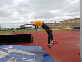 Kory White displays the form that earned a full-ride scholarship at Seattle University for the Strathcona Lords athlete. Head coach Hung Ly also worked in previous years with top Medicine Hat sprinter-hurdler Sage Watson, who travelled to Edmonton and worked with him as he coached the Harriers Track Club. Watson now is a standout with the Florida State Seminoles. (Hung Ly)