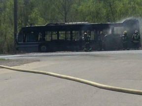 Facebook photo
No one was hurt when a Greater Sudbury Transit bus caught fire on Dennie Street in Capreol.