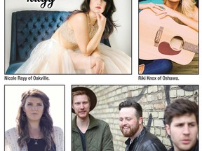 Four competitors are facing off for the opportunity to perform at the 2016 Lucknow Music in the Fields Sepoy Saloon Stage during the Aug. 25-27, 2016 weekend. Clockwise from left: Nicole Rayy of Oakville, Riki Knox of Oshawa, Kristen Hawley of Stratford and Buck Twenty of the Windsor area.