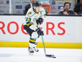Mitchell Marner of the London Knights skating during from the opening game of the Memorial Cup in Red Deer, Alta., on May 20, 2016. (Rob Wallator/CHL Images)
