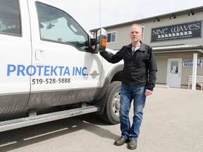 Protekta Inc. owner and president Mort Jakobsen stands outside his office, which he shares with his wife Helene’s Nine Waves, in downtown Lucknow. (Darryl Coote/Reporter)