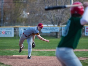 Regiopolis-Notre Dame pitcher Nathan Kendall in action earlier this season. The Panthers won the Eastern Ontario title Wednesday at Woodbine Park. (Whig-Standard file photo)