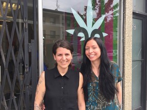 Queens of Cannabis owners Tania Cyalume and Brandy Zurborg pose outside their Bloor St. W. shop on Wednesday, May 25, 2016. They say they will continue to operate as the city cracks down on marijuana dispensaries. (Maryam Shah/Toronto Sun)