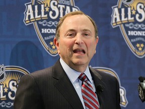 In this Jan. 31, 2016, file photo, NHL commissioner Gary Bettman speaks during a news conference before the NHL all-star game skills competition in Nashville, Tenn. (AP Photo/Mark Humphrey, File0