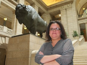 Amanda Lathlin, MLA for The Pas, stands inside the Manitoba Legislative Building in Winnipeg, Man. Thursday May 26, 2016. Lathlin gave a speech about youth suicide to the Leg yesterday.