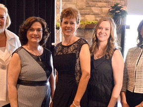 From left: Jennifer Wilson, Shelley Reding (daughter of Gwendolyne Gold), Annette Sysel, Emily Hime, and Lynn Patterson were honoured at the May Court Club of Chatham's Women of Excellence Awards. This is the first time the awards have been given out in Chatham since they were discontinued twelve years ago.