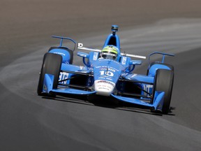 Tony Kanaan, of Brazil, drives through turn one during the final practice session for the Indianapolis 500 auto race at Indianapolis Motor Speedway in Indianapolis on May 27, 2016. (AP Photo/Michael Conroy)