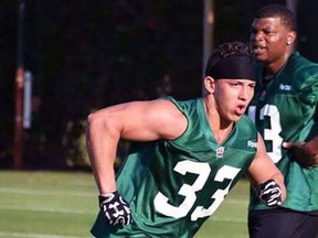 Dillon Grondin has signed a contract with the Saskatchewan Roughriders and is attending the CFL team's training camp, which starts Sunday in Saskatoon. The 24-year-old linebacker earned the two-year deal with an option for a third season through his performance at Saskatchewan's mini-camp. (Handout/Sarnia Observer/Postmedia Network)