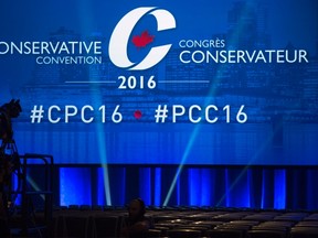 A television camera man sets up at the Conservative Party of Canada convention in Vancouver, Thursday, May 26, 2016. THE CANADIAN PRESS/Jonathan Hayward