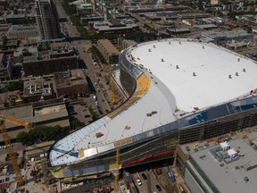 Work continues on Rogers Place Arena and the surrounding ICE District as seen from the top of the 27-storey Edmonton Tower at 101 Street and104 Avenue on May,  25 2016 in Edmonton.