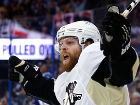 Phil Kessel of the Pittsburgh Penguins celebrates after scoring during Game 6 of the Eastern Conference final at Amalie Arena on May 24, 2016 in Tampa, Florida. (Mike Carlson/Getty Images/AFP)