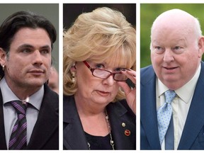 (L to R) Sen. Patrick Brazeau, Sen. Pamela Wallin and Sen. Mike Duffy are seen in this combination of three file photos. THE CANADIAN PRESS/Adrian Wyld