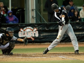 Fort McMurray Giants' Cooper Krug (32) during a game against the Edmonton Prospects at the former Telus Field, in Edmonton Alta. on Saturday May 28, 2016.