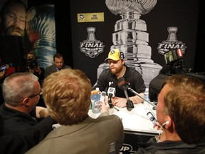 Phil Kessel of the Pittsburgh Penguins addresses the media during the Stanley Cup Final Media Day at Consol Energy Center in Pittsburgh on May 29, 2016. (Justin K. Aller/Getty Images/AFP)
