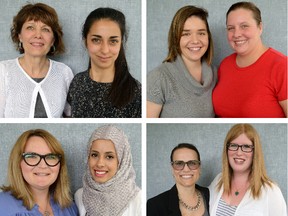 Here are four London civic politicians and the King's University College students they?re mentoring, clockwise from top left: Coun. Anna Hopkins, left, and Emaan Ali; Natalie Garrison, left, and Coun. Virginia Ridley; Coun. Maureen Cassidy, left, and Kayley MacGregor; and Coun. Tanya Park, left, and Floranda Agroam. (MORRIS LAMONT, The London Free Press)
