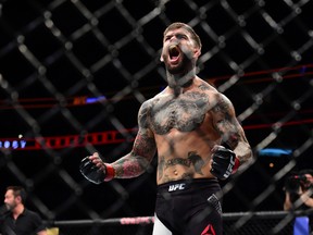 Cody Garbrandt reacts after defeating Augusto Mendes (not pictured) during UFC Fight Night at the Consol Energy Center in Pittsburgh on Feb. 21, 2016. (David Dermer/USA TODAY Sports)