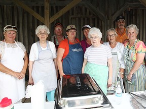 The crew of locals who made the pasta dinner at the Van Egmond House possible. (Shaun Gregory/Huron Expositor)
