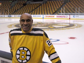 Willie O'Ree shown here in a file photo wearing his Boston Bruins jersey, was the first black player to play in the NHL. (File)