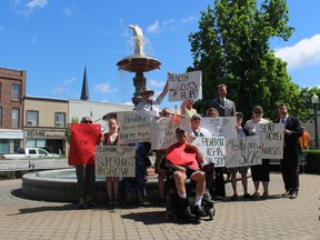 Volunteers with the Oxford Health Coalition were joined by Mayor Trevor Birtch on Monday morning as they revealed the results of a community-wide referendum on health care spending. More than 99% of local voters agreed that cuts to hospitals and health care staff must be stopped. (MEGAN STACEY/Sentinel-Review)