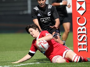 Napanee’s Brittany Benn scored five tries and was named a tournament all-star as Canada won the Clermont-Ferrand Sevens Cup rugby title in France on the weekend. (Supplied photo)