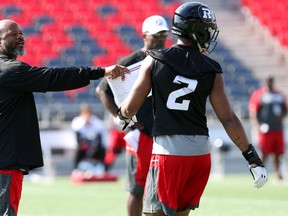 Bob Dyce, special teams coordinator for the Redblacks, coaches during CFL training camp at TD Place in Ottawa on Monday, May 30, 2016. (Jean Levac/Postmedia Network)