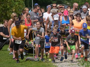 And they're off! Runners at the starting line begin Sunday's MSC Trail Walk and Run at Coronation Park, followed by the walkers. (More photos on Facebook at The Tillsonburg News) CHRIS ABBOTT/TILLSONBURG NEWS