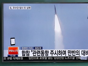 A man watches a TV news program reporting about a missile launch of North Korea, at the Seoul Train Station in Seoul, South Korea, Tuesday, May 31, 2016. A North Korean missile launch likely failed on Tuesday, according to South Korea's military, the latest in a string of high-profile failures that tempers somewhat recent worries that Pyongyang was pushing quickly toward its goal of a nuclear-tipped missile that can reach America's mainland. The letters read on top left, "Fail, North Korea's Musudan missile." (AP Photo/Lee Jin-man)