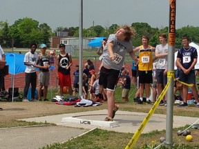 Submitted photo: Wallaceburg Tartan Camden Fischer won the midget boys' shot put at the OFSAA West Regional track and field meet held on May 27 in Cambridge. He will compete at the OFSAA track and field meet in Windsor this Thursday.