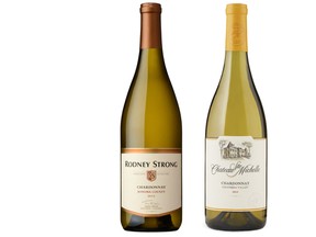 (Left) Rodney Strong 2013 Chardonnay Sonoma County, California and 1/2 Chateau Ste Michelle 2014 Chardonnay Columbia Valley, Washington. (Supplied Photos)