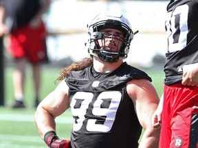 Connor Williams of the Ottawa Redblacks during training camp at TD Place in Ottawa on May 31, 2016. (Jean Levac/Postmedia)