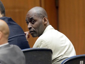 Actor Michael Jace, who played a police officer on television and charged with murdering his wife, listens during closing arguments during his trial at Los Angeles County Superior in Los Angeles Friday, May 27, 2016.(AP Photo/Nick Ut)