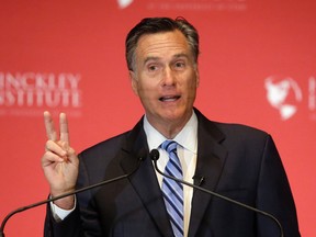 Former Republican presidential candidate Mitt Romney weighs in on the Republican presidential race during a speech at the University of Utah, Thursday, March 3, 2016, in Salt Lake City. (AP PHOTO)