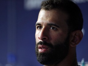 Toronto Blue Jays right fielder Jose Bautista looks on against the New York Yankees during the fifth inning at Yankee Stadium in New York on May 24, 2016. (Adam Hunger/USA TODAY Sports)