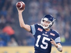 Quarterback Ricky Ray has been throwing the ball with a little more zip at Argos training camp this year. (Frank Gunn/The Canadian Press)
