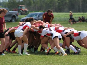 The Regiopolis-Notre Dame Panthers take on top seed Oakville Trafalgar in a quarter-final game at the Ontario high school AAA girls rugby championship in Ottawa on Tuesday. Oakville Trafalgar won 15-7.
(Photo courtesy of OFSAA)