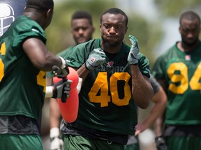 Deon Lacey, shown here at mini-camp in Florida earlier this year, doesn't take for granted that he'll be a starter on Eskimos defence this season. (Hobie Hiler)