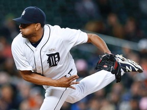 Detroit Tigers closer Francisco Rodriguez throws against the Minnesota Twins in Detroit on May 16, 2016. (THE CANADIAN PRESS/AP, Paul Sancya)