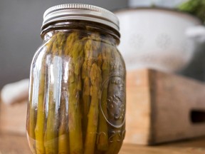 Pickled asparagus prepared by Joel MacCharles, co-founder of WellPreserved.ca and co-author of Batch, as seen in Toronto, ON on Wednesday, May 4, 2016.  (Laura Pedersen/National Post)