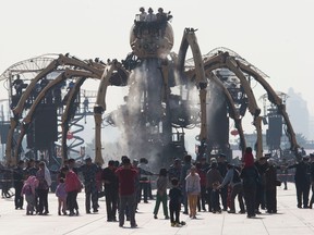 French production company La Machine's mechanical spider also known as La Princesse take part in a show held in front of the Bird's Nest Stadium in Beijing, China. AP