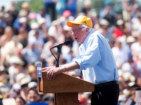 Democratic presidential candidate Sen. Bernie Sanders speaks during a campaign rally at the Cubberley Community Center on Wednesday, June 1, 2016, in Palo Alto, Calif. (AP Photo/Noah Berger)