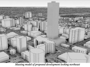 A study shows the Emerald towering over the surrounding neighbourhood. Supplied, Stantec