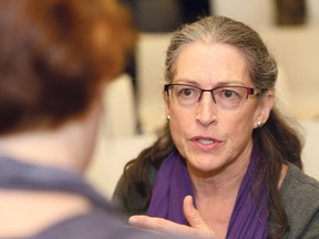 Dr. Leslie Sutherland, a researcher at Health Sciences North Research Institute, makes a point during a press conference at HSN in Sudbury, Ont. on Thursday June 2, 2016. Sutherland and her research team will be conducting a study on radon levels and if it is linked to other forms of cancer besides lung cancer. John Lappa/Sudbury Star/Postmedia Network